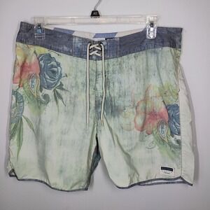 Billabong Garage Collection Board Shorts Men 38 Floral Tattoo Swim Trunks Surf‎